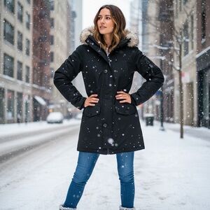 NEW PUREMSX Women's Men’s Unisex Padded Jacket Winter Puffer Coat‎ Fur Hood XS
